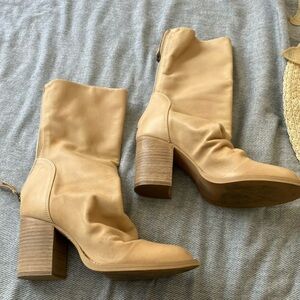 Free people Tan Leather Block Heel Boots